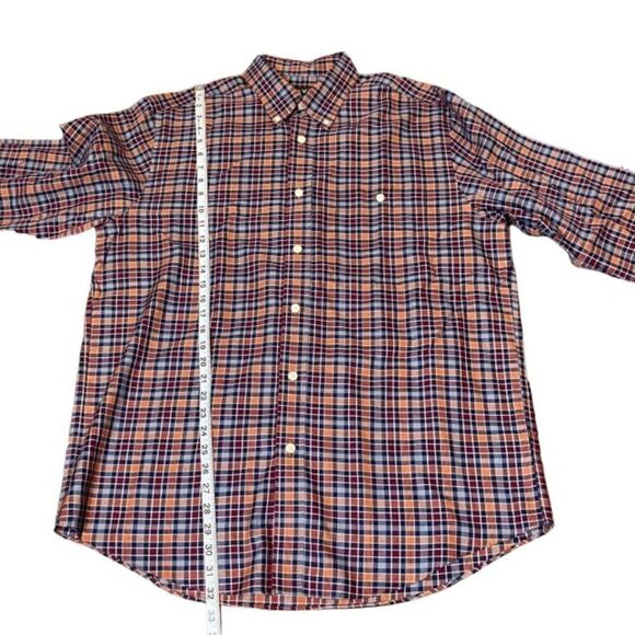 Orvis Button Down Plaid Checked Shirt Wrinkle Free Orange Navy Red Size Large - Picture 3 of 9